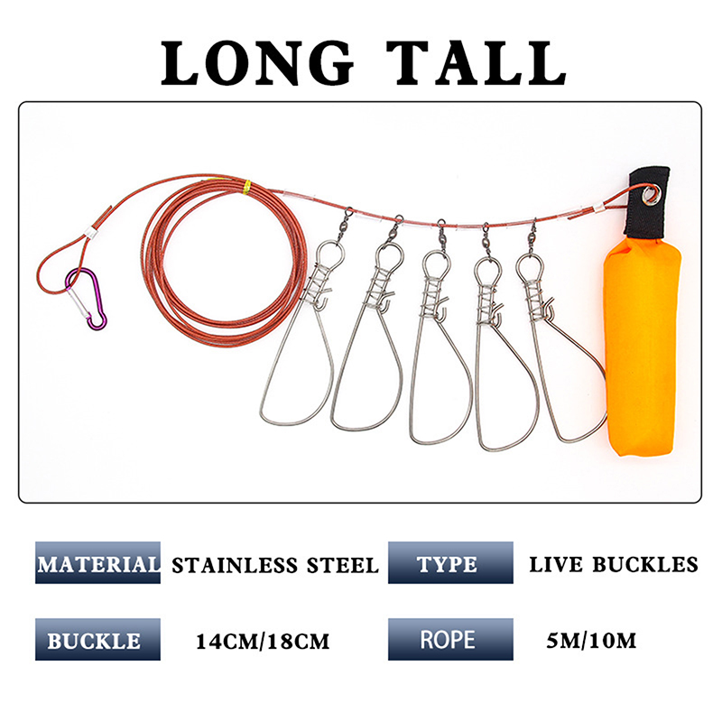 Reel Repair Kit - 新しい5スナップフロートフィッシュストリンガーコントローラークリップフィッシュロックバックルリール付きステンレス鋼製ランヤード屋外釣り用具