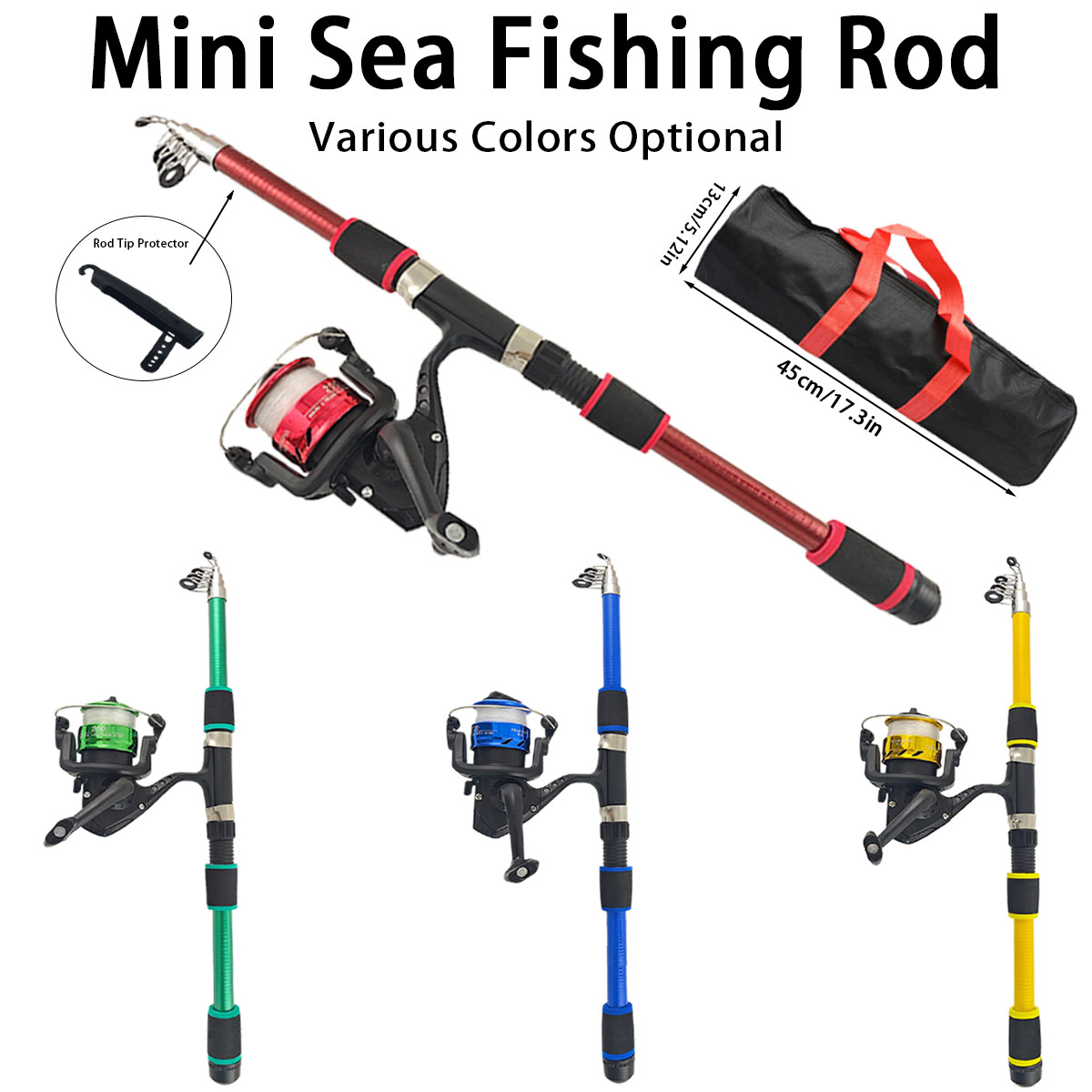 Reel Bag - ミニ伸縮式海釣り竿コンボ、スピニングリール付き、EVA滑り止めグリップ、オプションでキャリーバッグ付き