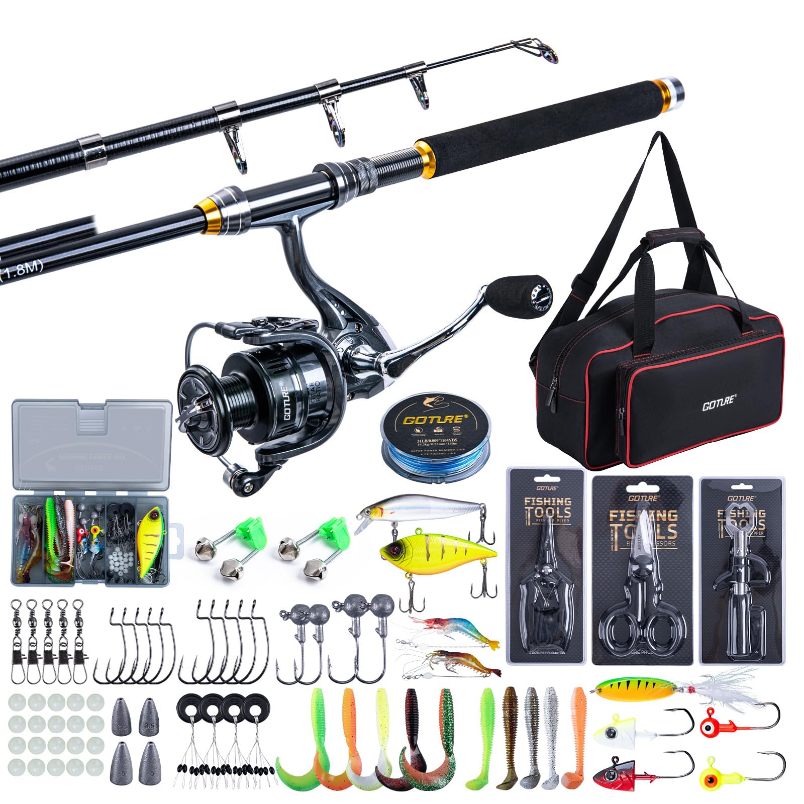 Reel Bag - ゴチュール釣り竿とリールコンボ 1.8M-2.7M 伸縮式釣り竿 5.2:1 スピニングリール ライン