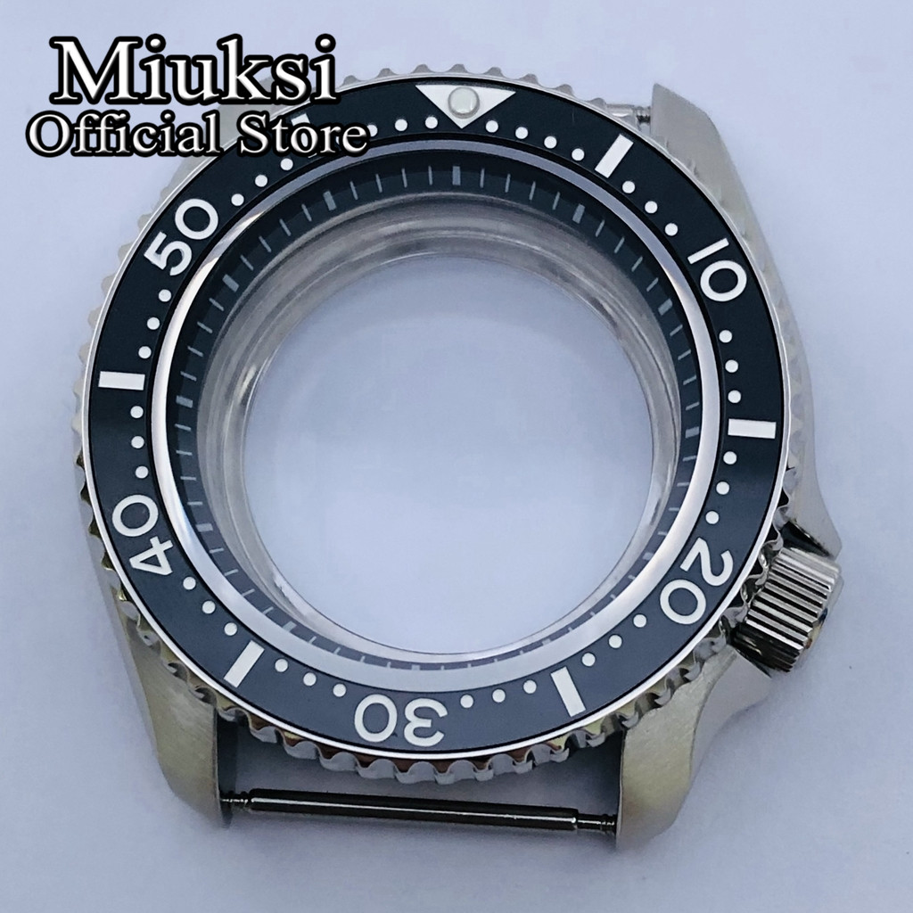 Reel Case - Miuksi 42mm シルバー滅菌時計ケースセラミックベゼルブラックチャプターリングサファイアガラスフィット NH34 NH35 NH36