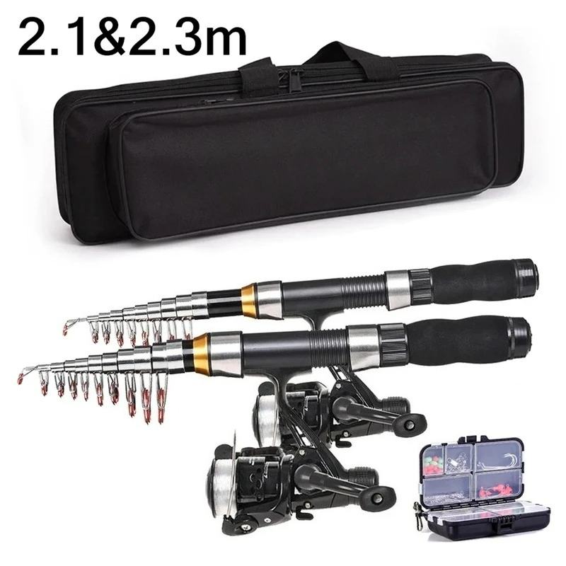 Reel Bag - BRAVMAK 2.1/2.3m伸縮式釣り竿リールコンボフルキットカーボンファイバーロッドポールスピニングリール釣りバッグケースペスカギアセット