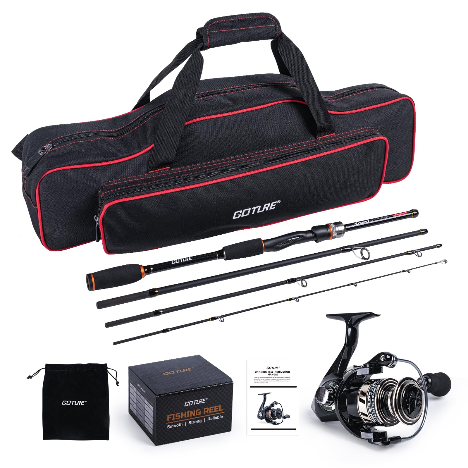 Goture ポータブルスピニング釣り竿とリールコンボ、トラ - Reel Bag のレビューと価格